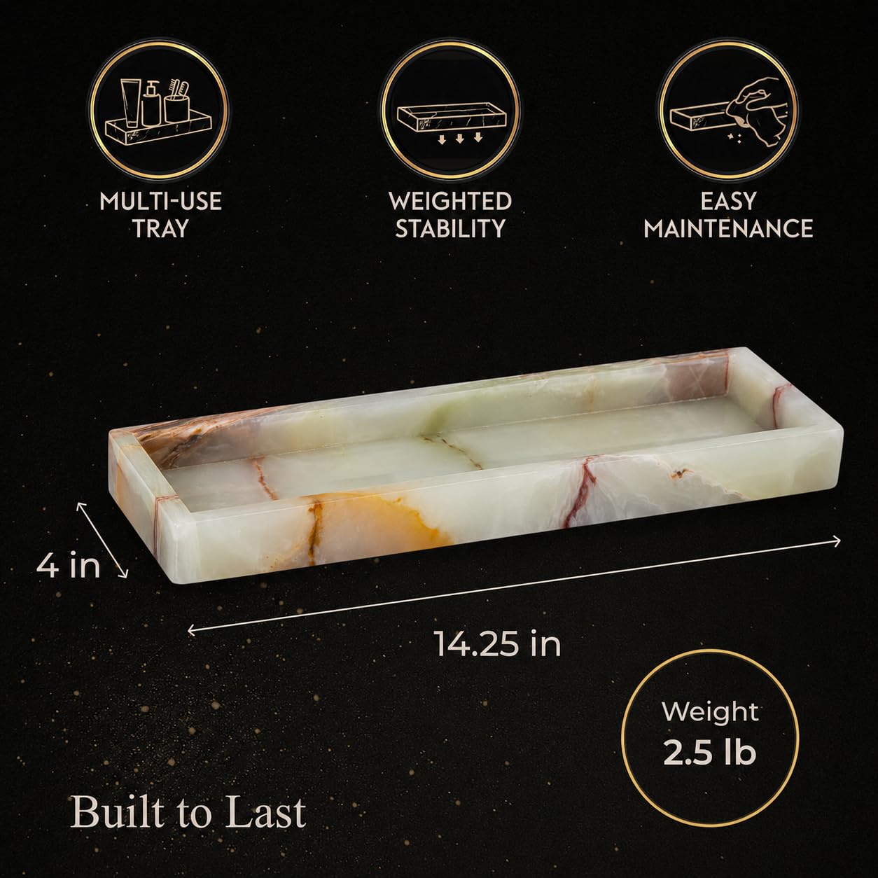 Bey-Berk International Green Onyx Marble Bath Tray, White & Tan
