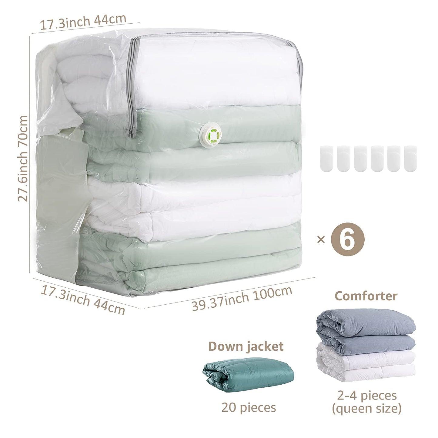 LEVERLOC 6 Pack Vacuum Storage Bags, Extra Large Cube (40x28x18x18 Inch), Vacuum Seal Bags for Comforters Pillows Blankets Bedding Clothing, Space Saving Organizer