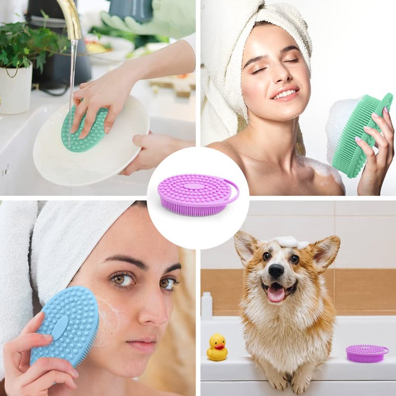 PQRUU 3 Pack Silicone Body Scrubbers for Use in Shower, Exfoliating Body Scrubber Fit for All Kinds of Skin, Soft Silicone Loofah,Bath Scrubbers Rapid Foaming,Blue,Green,Purple