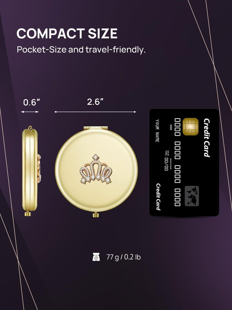 OMIRO 1X/10X Magnifying Compact Mirror, Small Crown Engraved Pocket Makeup Mirror Gift for Her Women Mom (Gold)