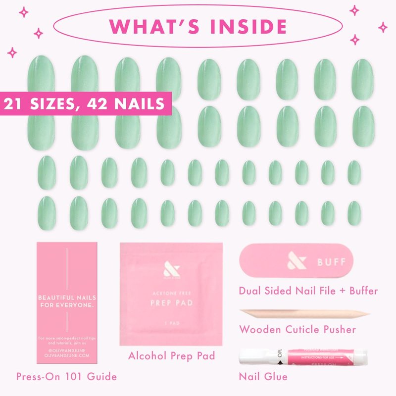 Olive & June Press-On Nails | Star Wars: The Mandalorian & Grogu | 42 Non-Toxic, Long-Lasting Nails | Medium Oval in Grogu Green Velvet
