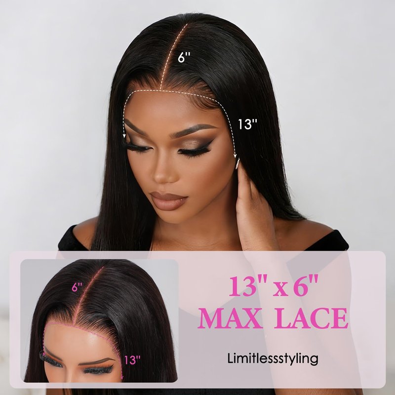 Pizazz 13x6 HD Lace Front Wig - Human Hair, Pre-Plucked & Bleached, 200 Density, Straight, Glueless Design | Ear-to-Ear Frontal