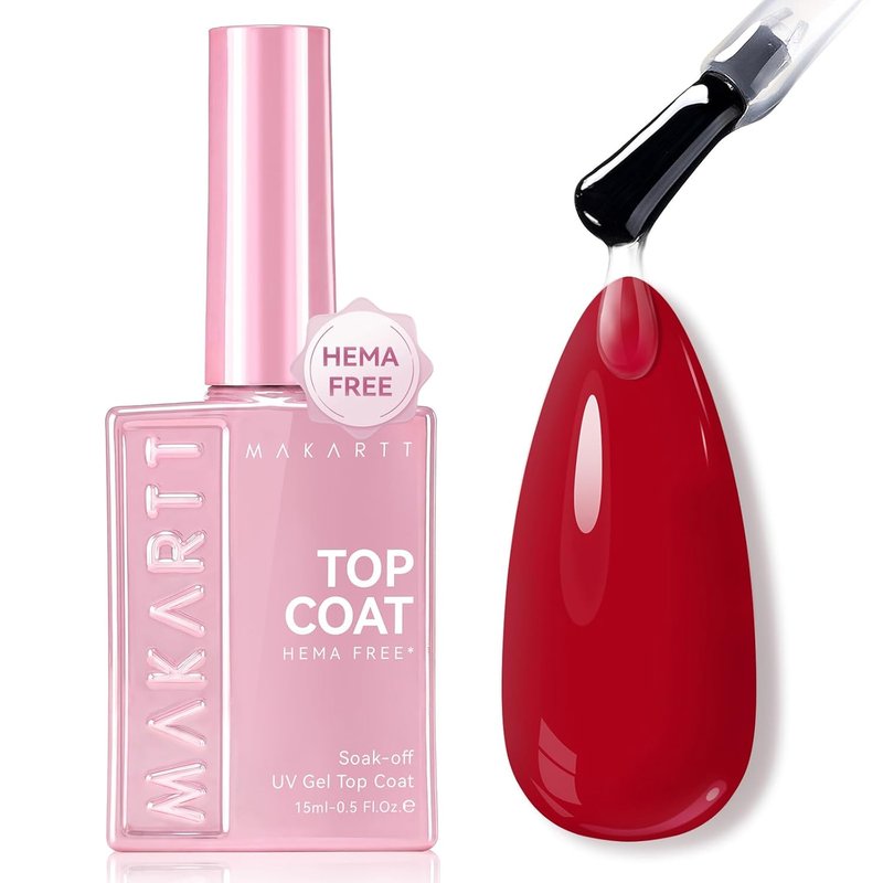 Makartt Gel Top Coat - Hema-Free No Wipe Clear Nail Polish | 15ml Long-Lasting High Gloss Finish for DIY Home Manicure