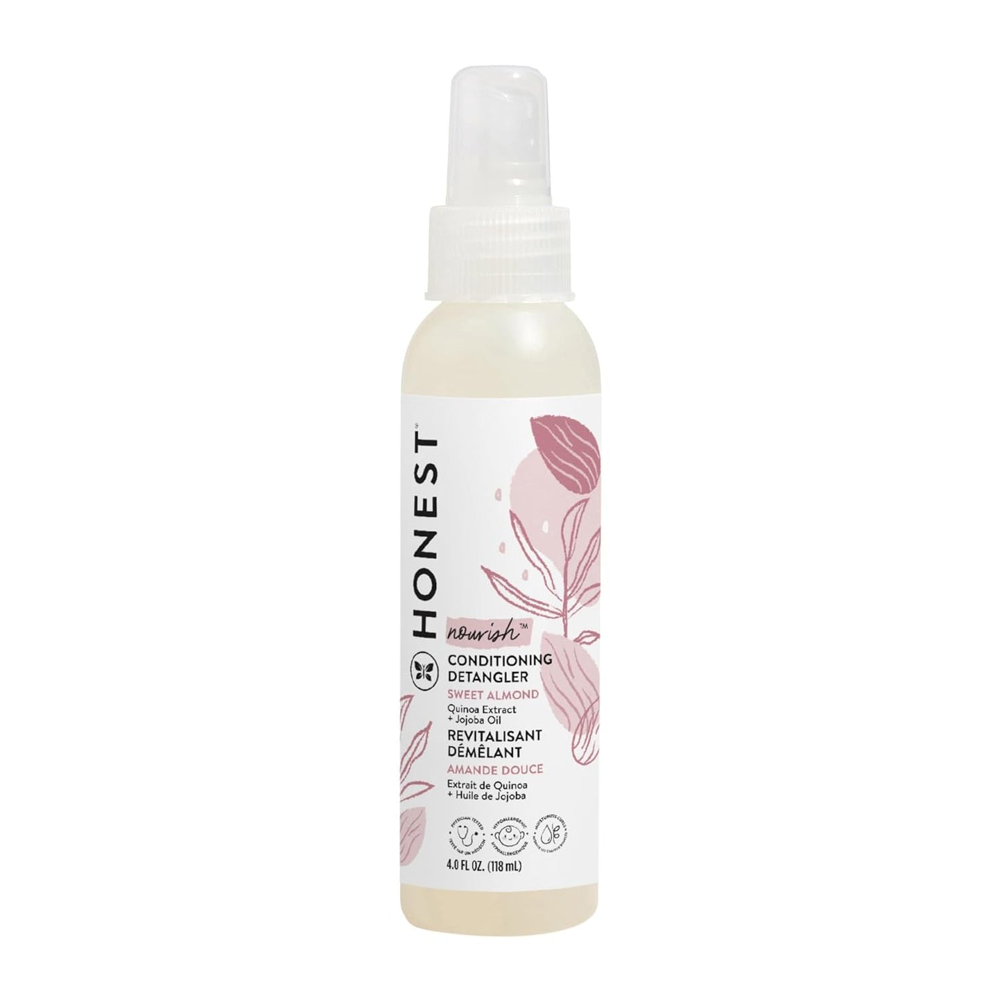 The Honest Company Conditioning Hair Detangler Leave-in Conditioner and Fortifying Spray, Tear Free, Cruelty-Free, Hypoallergenic, Almond Nourishing, 4 fl oz