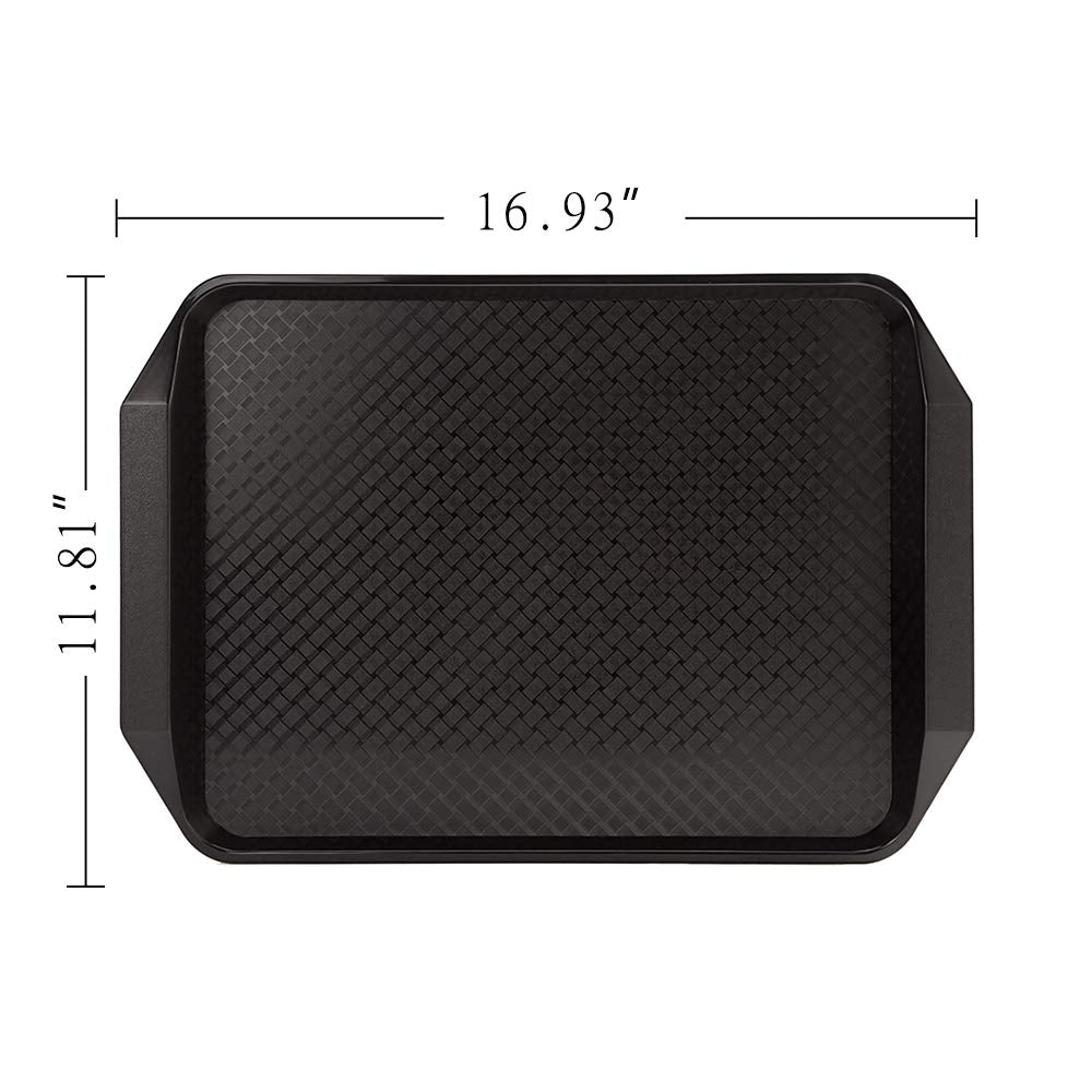 Eslite Plastic Fast Food Serving Tray,16.95 by 11.82-Inch,Set of 12 (Black)