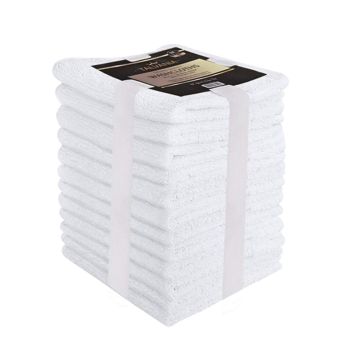 TALVANIA Cotton Washcloths - 13” X 13” 100% Pure Ring Spun Cotton Towels 600 GSM Soft and Absorbent, Long Lasting, Pack of 12 Face Wash Towel (White)