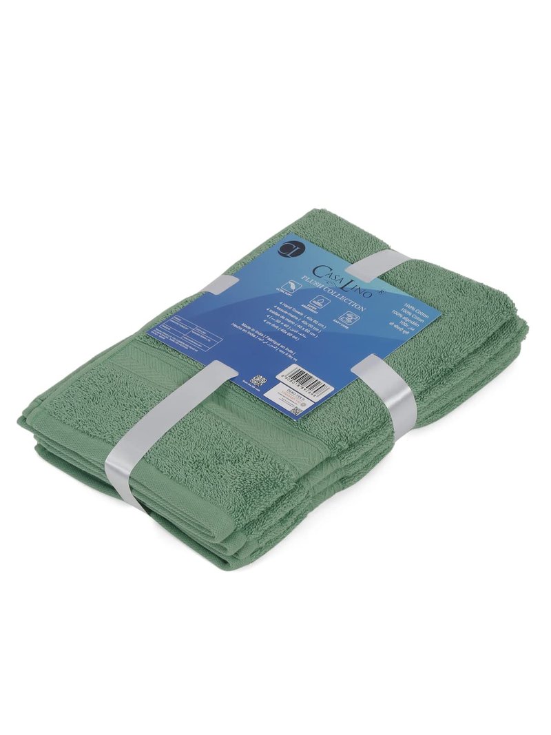 Casa Lino 100% Cotton Hand Towels for Bathroom - Soft, Highly Absorbent & Quick Dry Kitchen Towels - Gym Towel Set - Travel Towel Set - 24" x 16" - Pack of 4 - (Green)