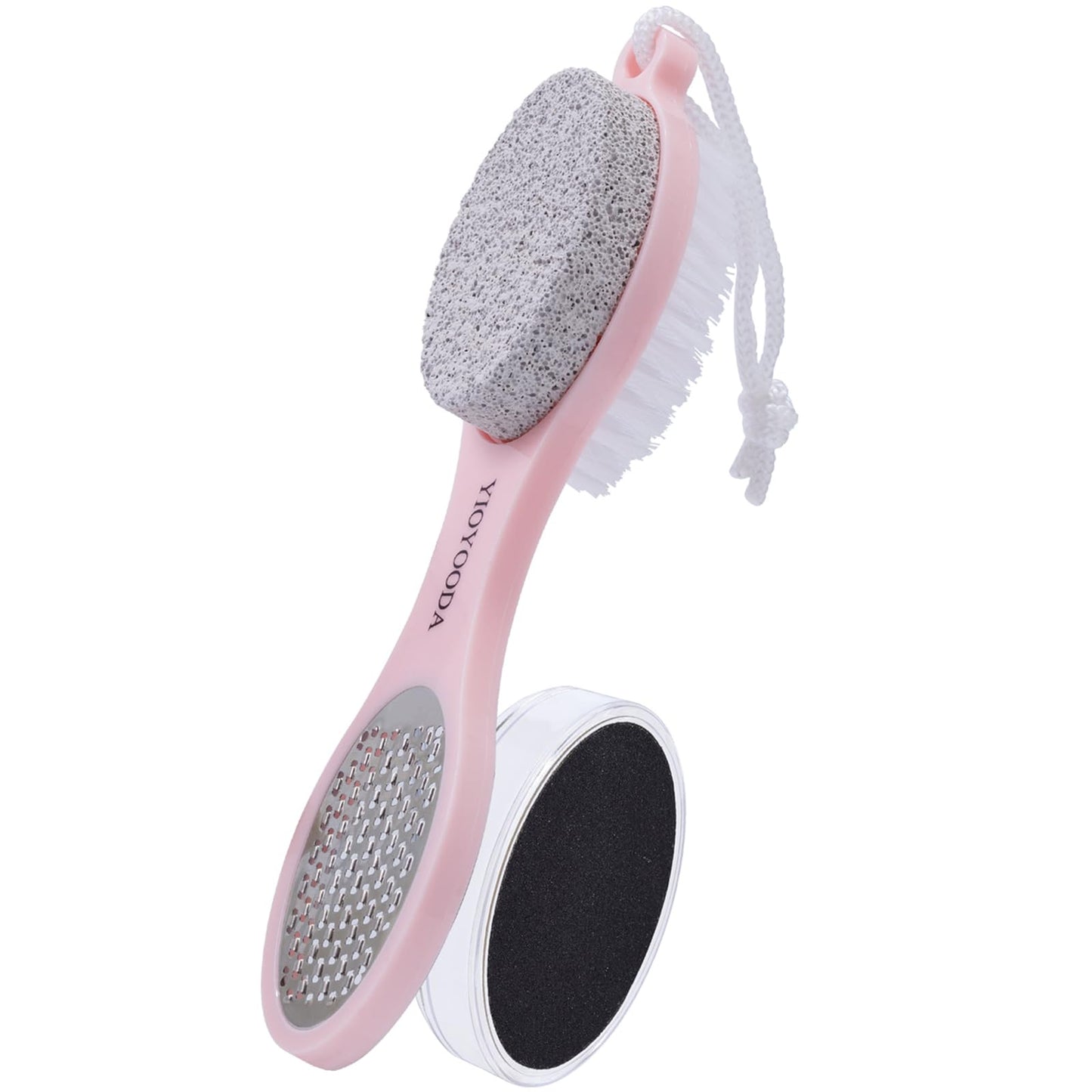 YIOYOODA Foot Scrubber Brush with Pumice Stone for Feet, 5-in-1 Foot File Callus Remover, Stainless Steel Feet Scraper, Cleaning Brush and Sand Paper Debris Catcher, Multi Purpose for Home Foot Care