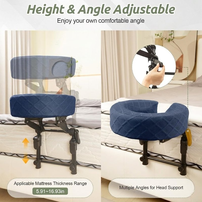 Skiennix Adjustable Massage Headrest - Portable Face Cradle for Home Use | Blue with Armrest & Breast Pillow