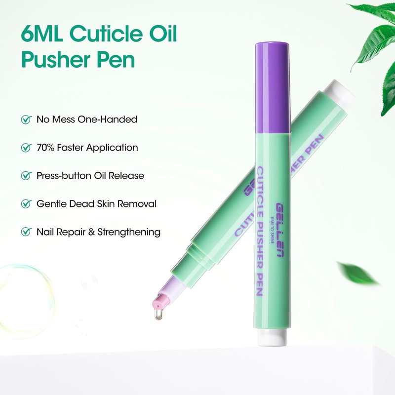 GELLEN Cuticle Pusher Oil Pen - 6ml Nail Care Oil with Ceramic Pusher | One-Click Remover for Hands & Feet