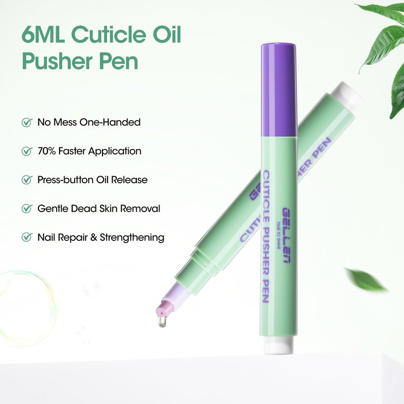 Gellen 6ml Ceramic Cuticle Oil Pusher Pen, Cuticle Remover & Cuticle Oil Pen, Nail Care Pen for Hangnails & Damaged Nails, Gentle Cuticle Pusher Tool for Beginners, Nourishing & Healthy Ingredients