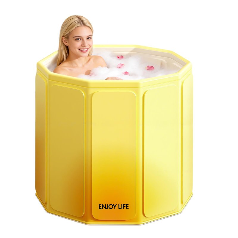 HLCZLUZ Foldable Portable Bathtub, Hot Ice Bath Tub, Shower Tub Non-Inflatable, Collapsible Bathtub SPA Soaking Tubs for Travel, Camping, Gyms, Home (Yellow)