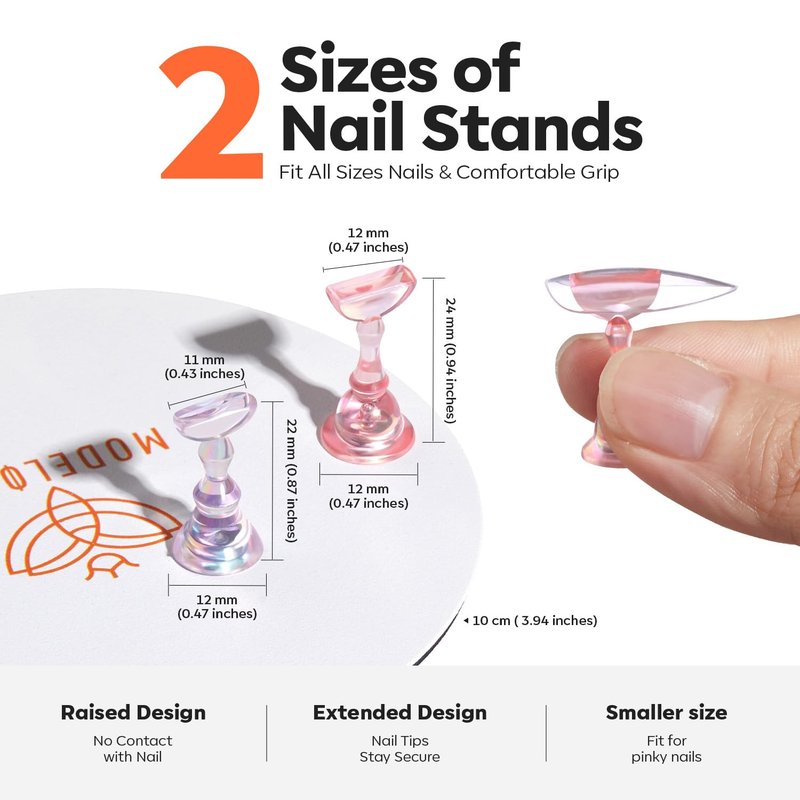 Modelones Nail Stand Set, Magnetic Aurora Pink Nail Stands for Press ons False Nail Tips Practice Acrylic Holder with 200pcs Sticky Tabs Strong Metal Base Painting Display DIY & Salon Use