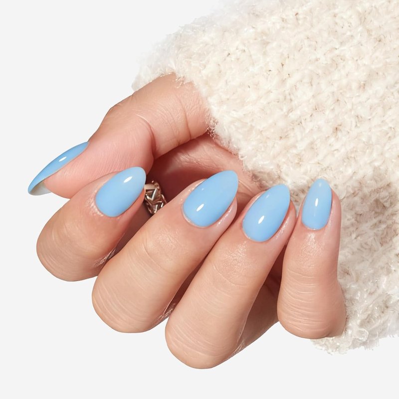 Modelones Blue Oval Press-On Nails Kit - 32 Pcs with Glue, Adhesive Tabs & Nail File | Perfect Spring Gift for Women