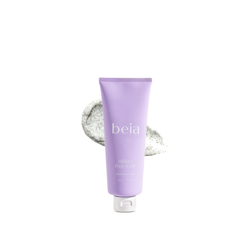 Beia Bikini & Body Scrub - Gentle Exfoliating Body Scrub with Glycolic Acid & Rice Extract - Fights Ingrown Hairs KP Bumps & Dry Skin - Hydrating & Soothing for Sensitive Skin 7.6 Oz