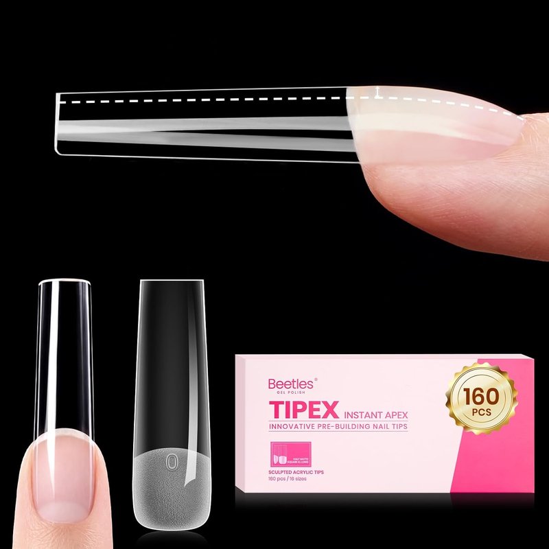 Beetles Tipex Instant Apex Nail Tips - XL Long Square, 160PCS | 16 Sizes 00–14, Easy DIY Nail Extensions