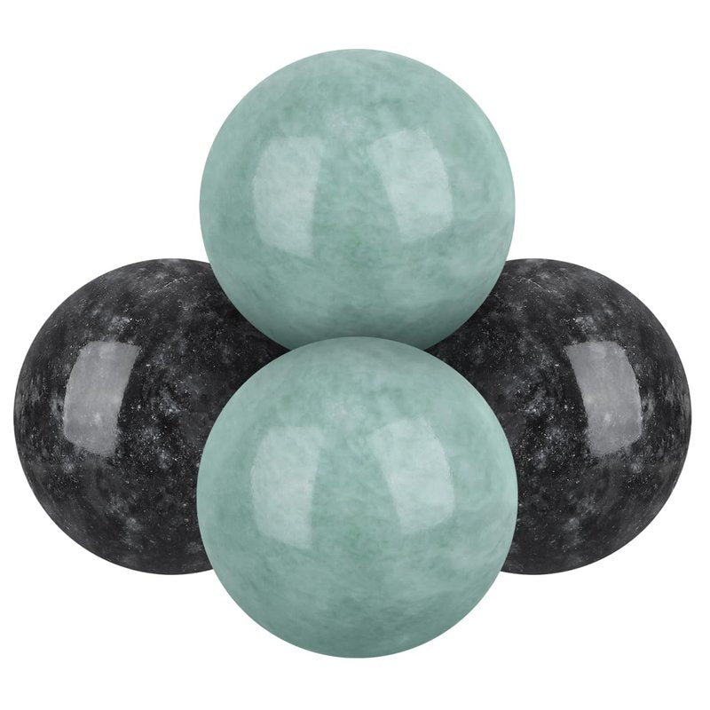 GLEAVI 4-Piece Baoding Balls for Hands, 1.38" Solid Stone Set 2 Black 2 Green, Quiet Unchime Design for Office Meditation and Finger Flexibility Workout Natural Marble