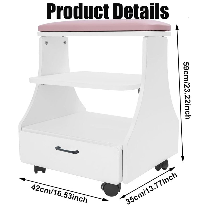 Rindaix Portable Pedicure Foot Rest with Wheels, Pedicure Stool, Trolley for Foot Bath, Spa Cart, Nail Stand, Manicure Furniture for Beauty Salon or Nail Tech Spa, Massage Station (Pink)