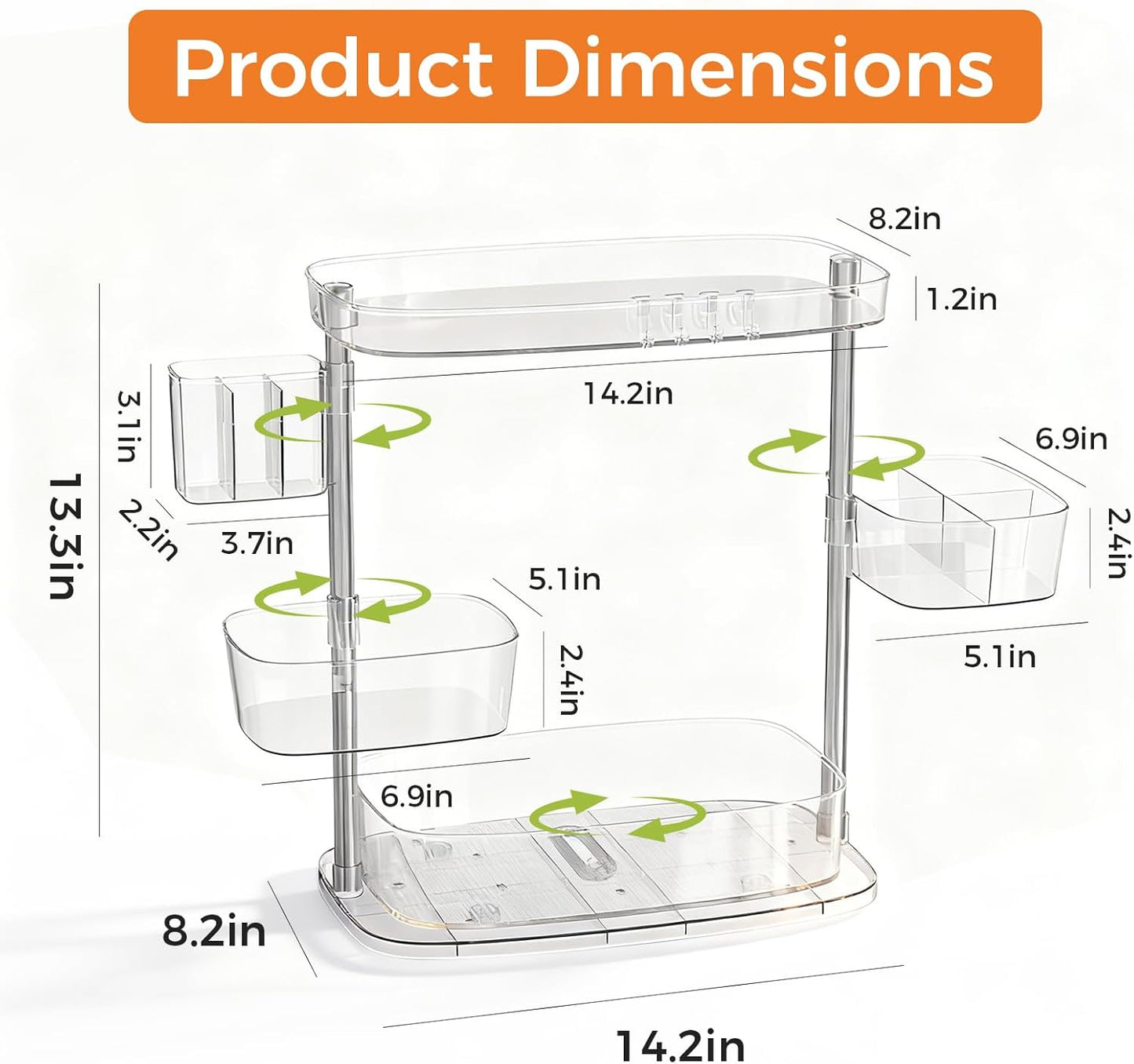 Skiennix Rotating Makeup Vanity Organizer - Stylish Bathroom Countertop Storage with Detachable Trays & Hooks
