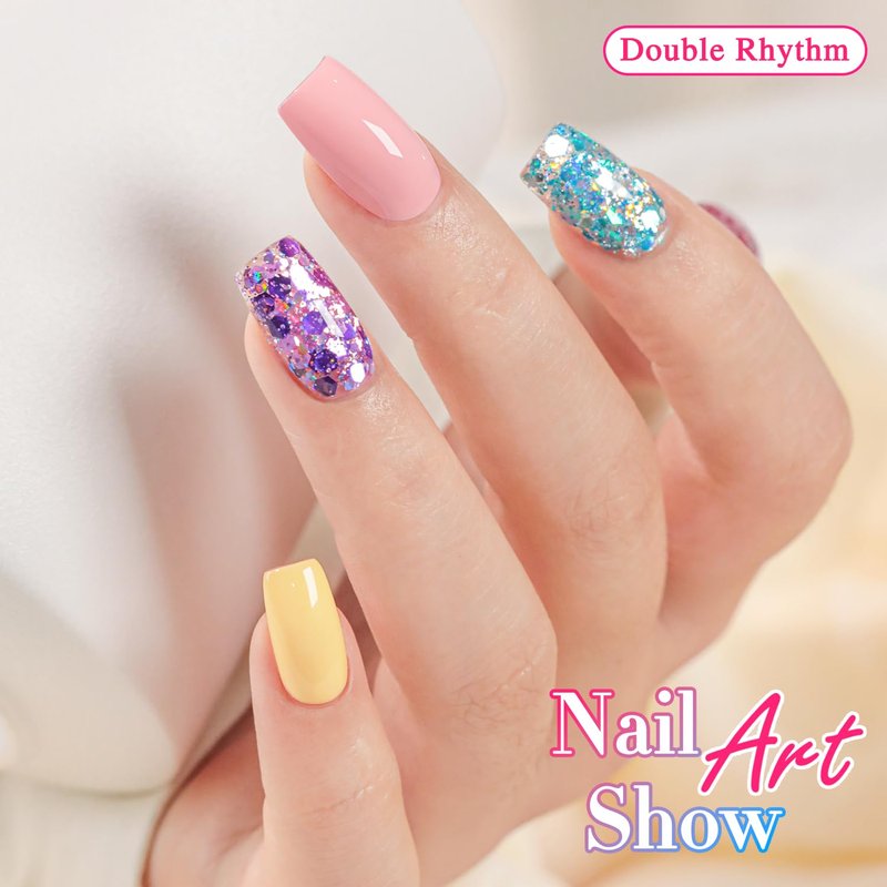 Double Rhythm Glitter Gel Polish Set of 6 Color with Display Borad 15 ml Full Size Cat Eye Magnetic Gel Nail Kit Shimmer Soak Off Manicure Salon DIY at Home (Iridescent Pink Red Rose Blue- T6-97)