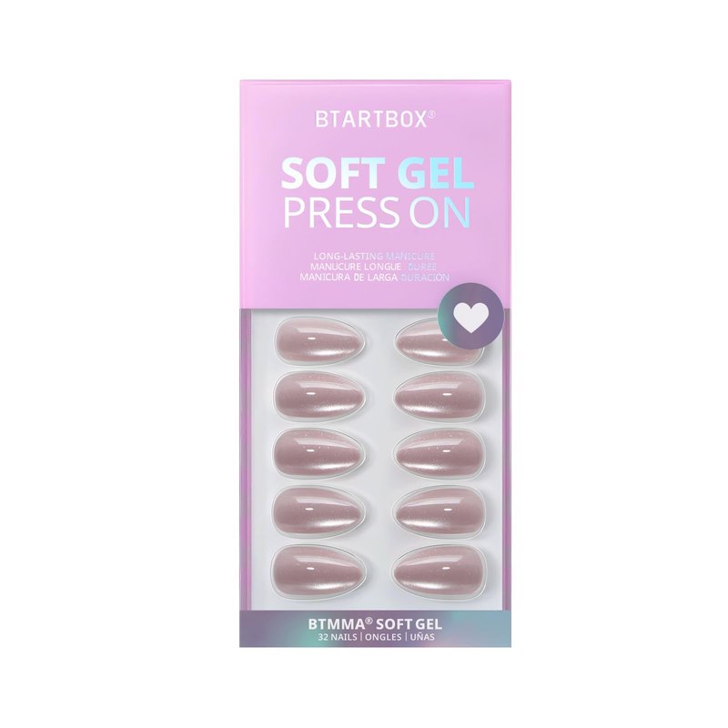 BTArtbox Press On Nails Almond - Short Soft Gel Fake Nails with Nail Glue, Opaque Reusable Stick On Nails in 16 Sizes - 32 Nail Kit, Falling Star Cat Eye