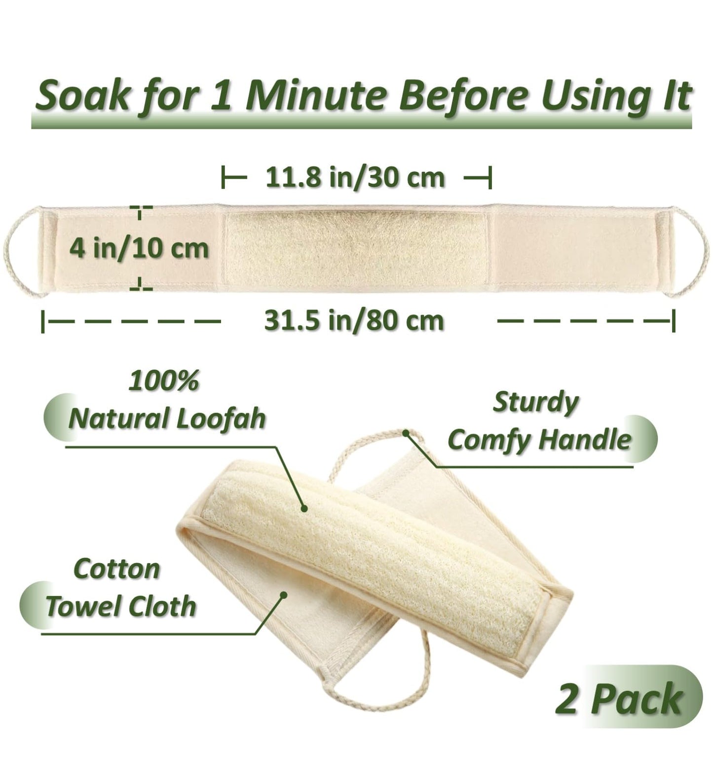 FYRLFB Natural Loofah Exfoliating Body Scrubber for Men and Women, Loofah with Handle, Exfoliating Back Scrubber for Shower Set, Luffa Sponge to Clean & Relax Your Body Deeply (2 Pack)