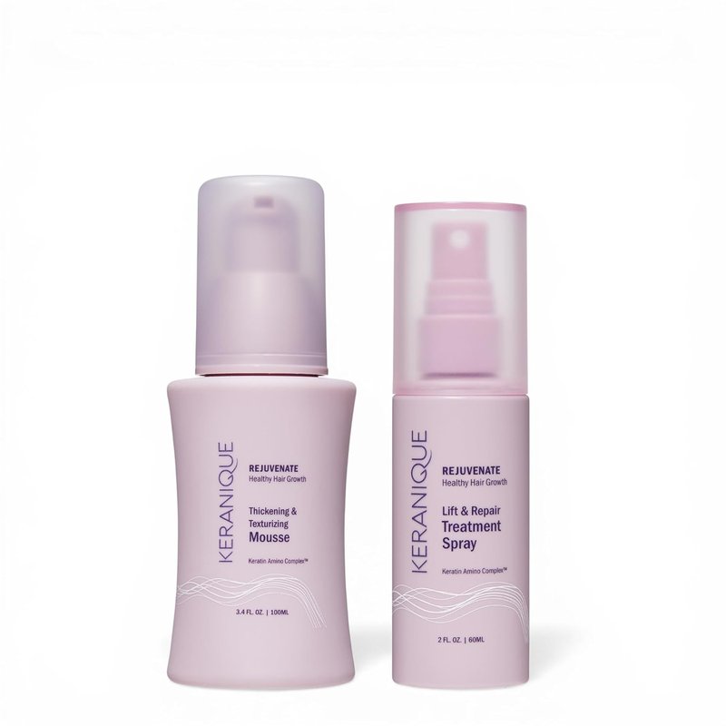Keranique Volume & Protect Styling Kit - Volumizing Hair Mousse & Heat Protectant Spray for Fine Hair | 2 oz & 3.4 oz