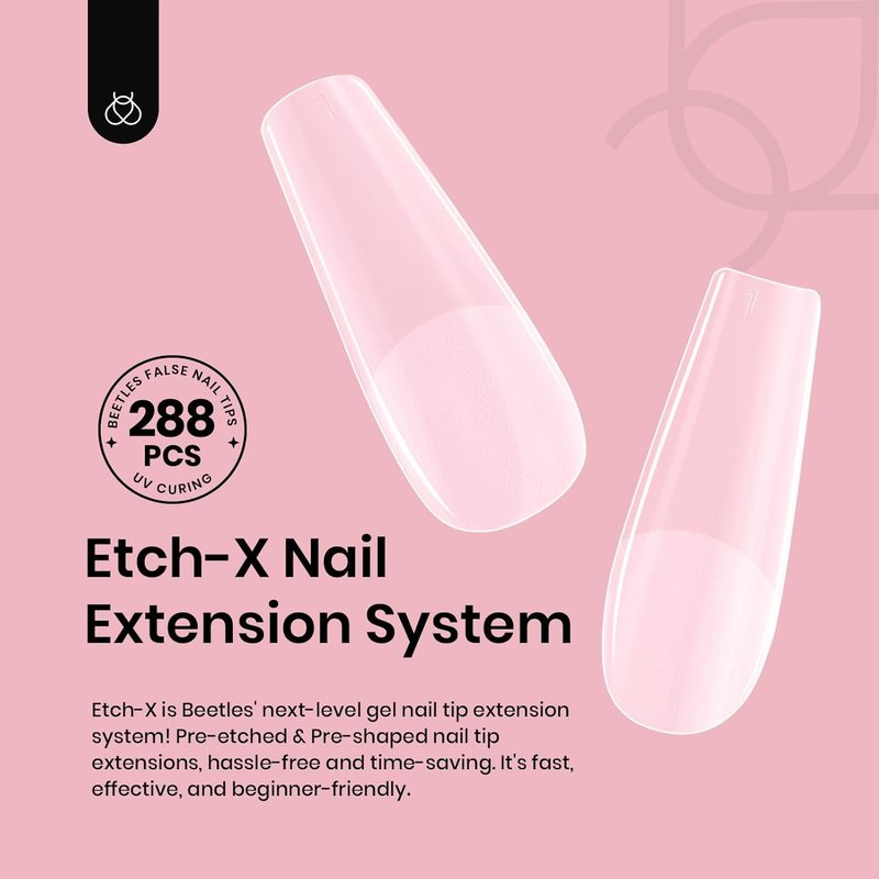 Beetles Gel Nail Tips - Long Square 288 Pcs Half Matte Press-On Nails | 12 Sizes for DIY Nail Art