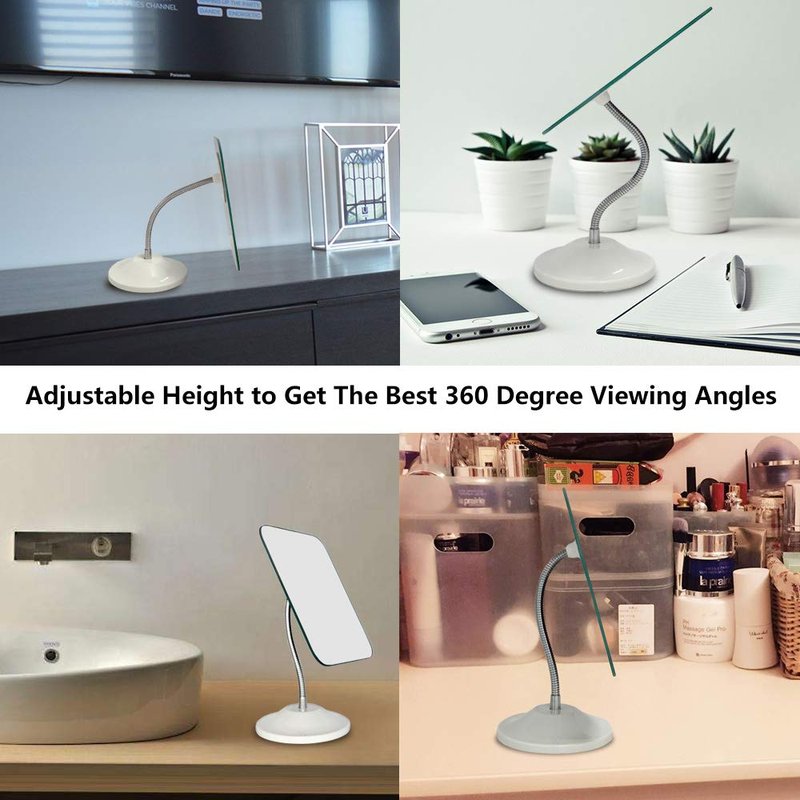 Adjustable Flexible Gooseneck Makeup Mirror - 360° Rotating Portable Vanity Mirror for Desk & Shower | Square Design