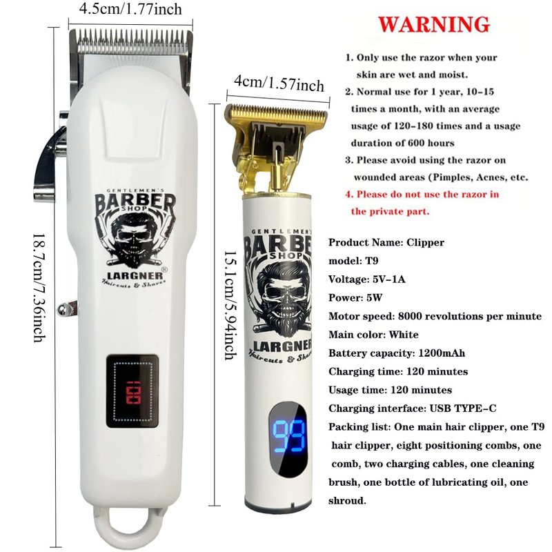 Professional Hair Clippers for Men - Cordless Beard Trimmer & T-Blade Hair Trimmer for Men, Rechargeable Clippers for Hair Cutting