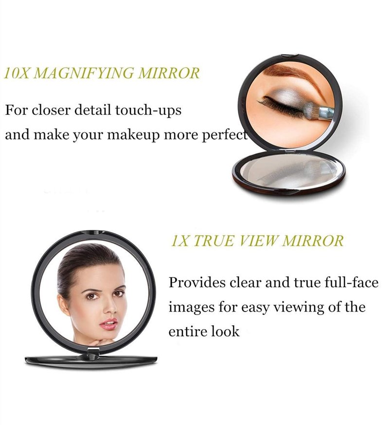deweisn Magnifying Compact Cosmetic Mirror Elegant Pocket Handheld Makeup Mirror with Powerful 10x Magnification and 1x True View Mirror for Travel or Your Purse