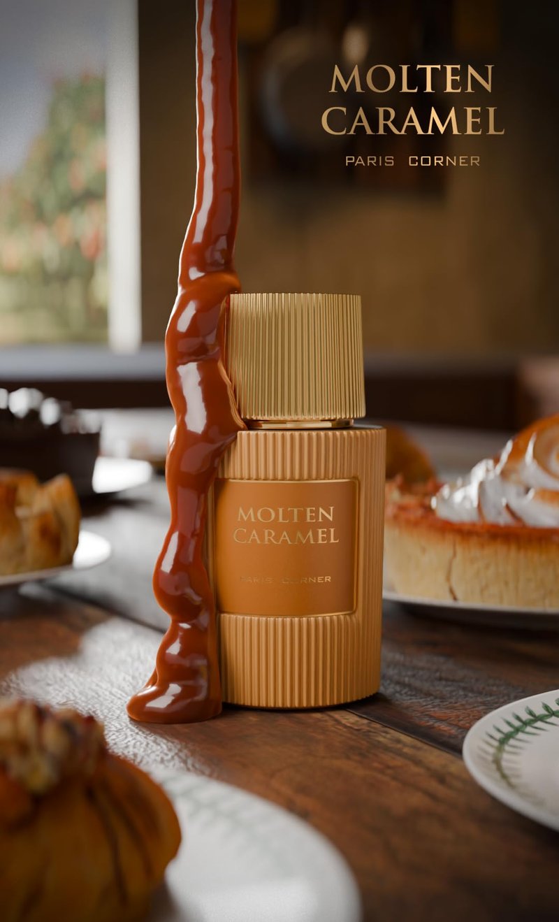 Paris Corner | Molten Caramel Perfume 3.4 Fl Oz | Sweet Gourmand Unisex Perfume for Men & Women | Creamy White Chocolate, Milky Caramel, Vanilla Notes | Long-Lasting Fragrance for All