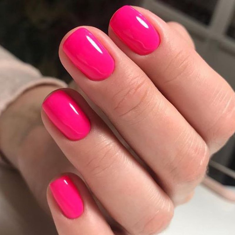 GLAMERMAID Extra Short Press on Nails 24PCS, Bright Hot Pink Jelly Fall Gel Glue on Nails, Glossy Round Reusable UV Finish Fake Nails Acrylic False Nails Manicure Kits for Women