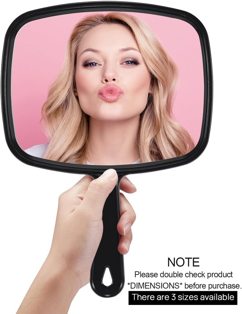 Handheld Salon Mirror - 12.4" L x 9" W Square Black Hairdressing Tool with Handle