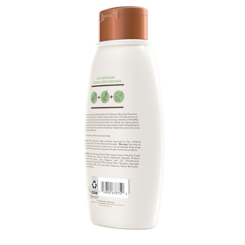 Aveeno Strength & Length Plant Protein Blend Conditioner, Vegan Formula for Strong Healthy Looking Hair, White, Unscented, 12 Fl Oz