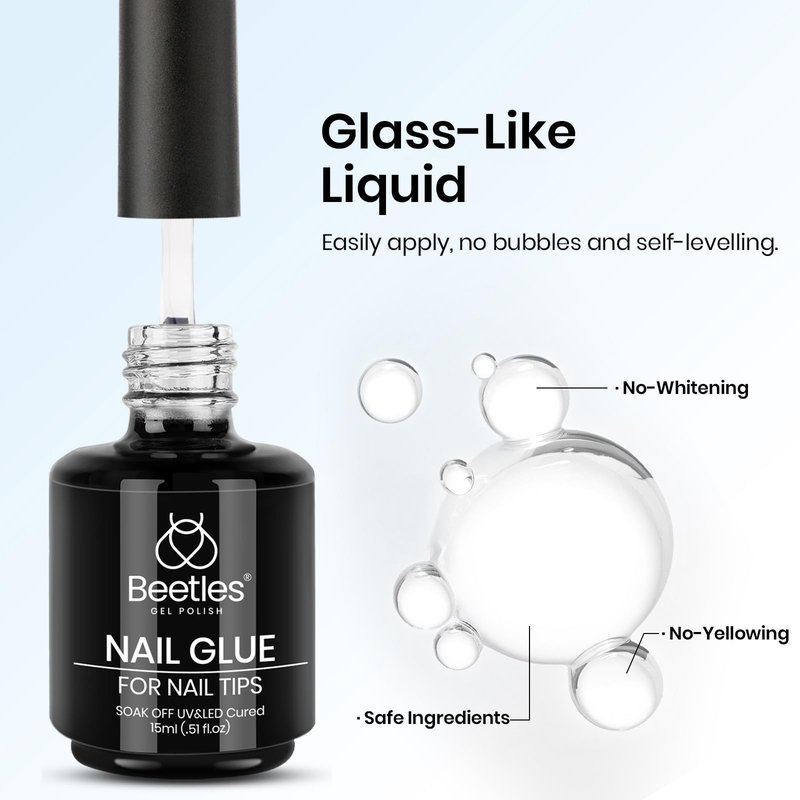 Beetles 15ml Gel Nail Glue 9 in 1 for Acrylic Nails Tips and Clear Press on Nails, Long Lasting Extension Glue, Base Coat, Blooming Art Gel, U V Light Cured