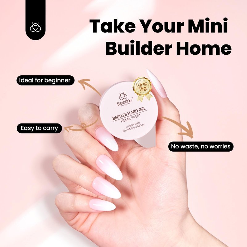 Beetles HEMA-Free Hard Gel for Nails,0.5 oz Mini Size Pink 9 in 1 Builder Nail Gel for Sensitive Nails Extension Sculpting & Overlays UV/LED Lamp Cured Professional Nail Tech Use Women