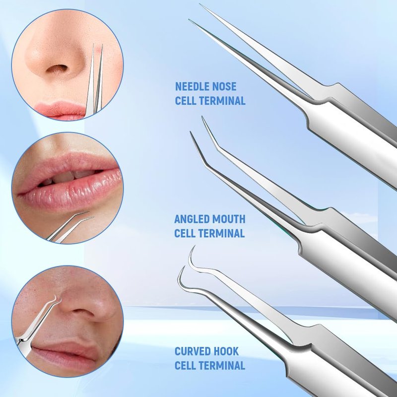 Jurfest 7 Piece Set Blackhead Extraction,Stainless Steel Blackhead Remover, Professional Facial Blackhead Remover Tweezers