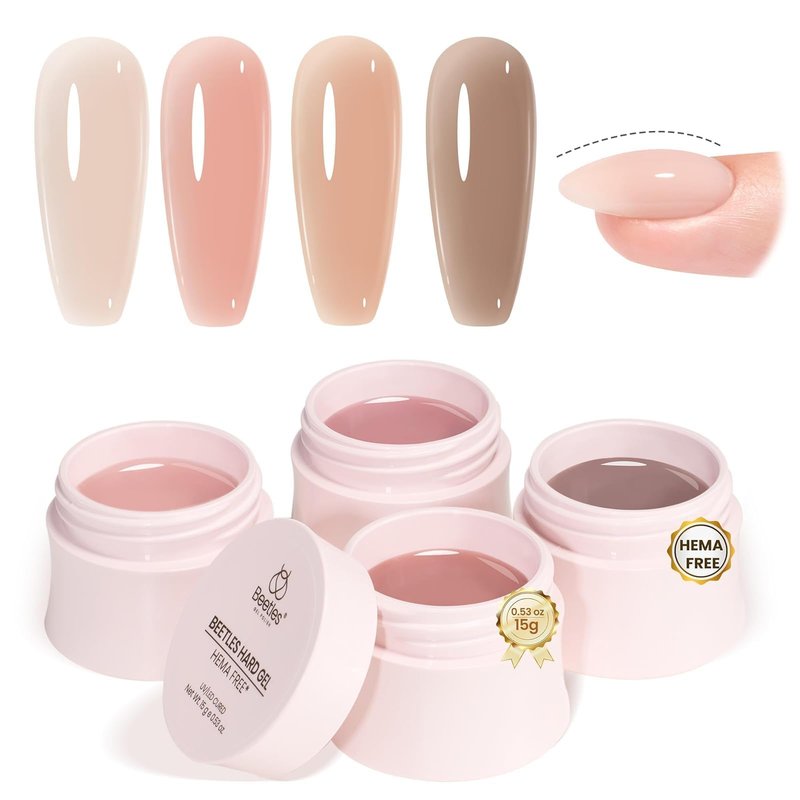 Beetles HEMA-Free Hard Gel Set-Chestnut Breeze 4 Colors Nude Beige Light Brown,9 in 1 Nail Extension,Sculpting,Building Apex for Salon Pros,Brown Builder Nails Gel,UV & LED Lamp Needed