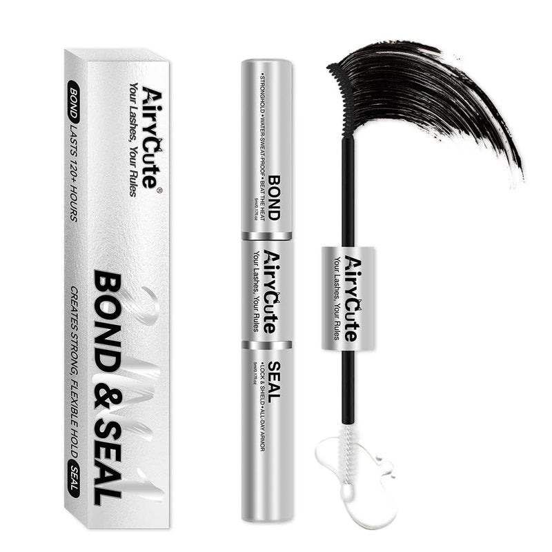 AiryCute Lash Bond and Seal - 150H Waterproof Eyelash Glue for Lash Clusters - Strong Hold, Latex-Free | Black 5ml + 5ml