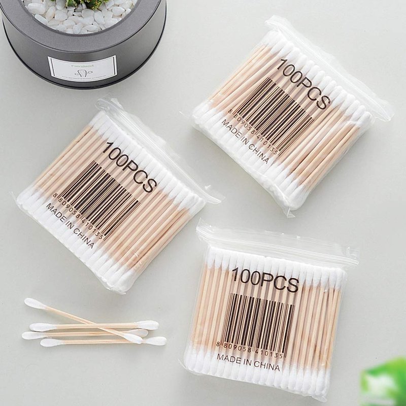 RIKWOG Cotton Swabs - 900 Count Bamboo Sticks with Clear Dispenser | Wooden Handles for Ears & Makeup