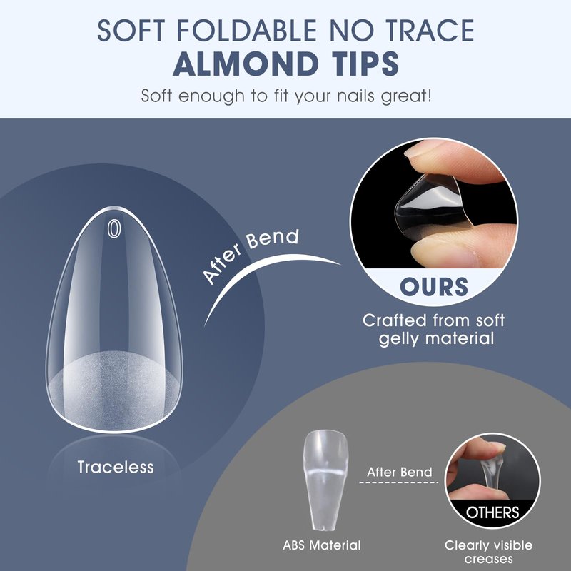 Short Almond Gel Nail Tips: 240 PCS Pre-Shaped False Acrylic Nail Tips Clear Fake Nails Extension Full Cover for Nail Manicure Home DIY Women 12 Sizes