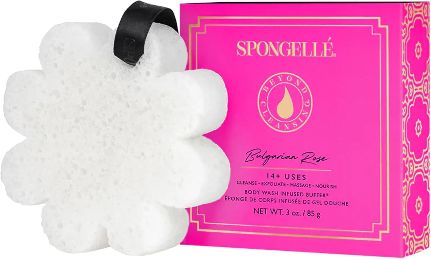 Spongellé Wild Flower Bath Sponge with Box Bundle, Mothers Day Gift | Bulgarian Rose, French Lavender, Freesia Pear | Built-in Body Wash & Body Scrubber, Shower Loofah Sponge for Women | 14+ uses