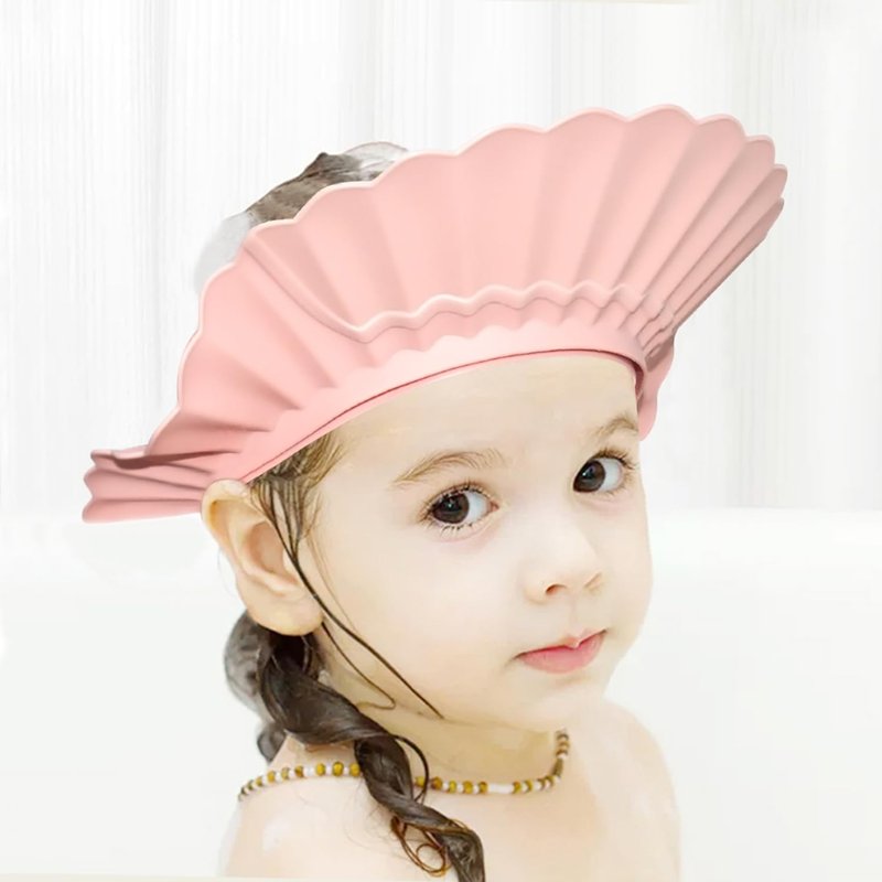 Baby Shower Cap Bath Visor Protection Silicone Adjustable Safe Shower Bathing Cap for Infants Toddler Baby Kids Children (6 Months-12 Years old/15.8-22.8In, Pink)