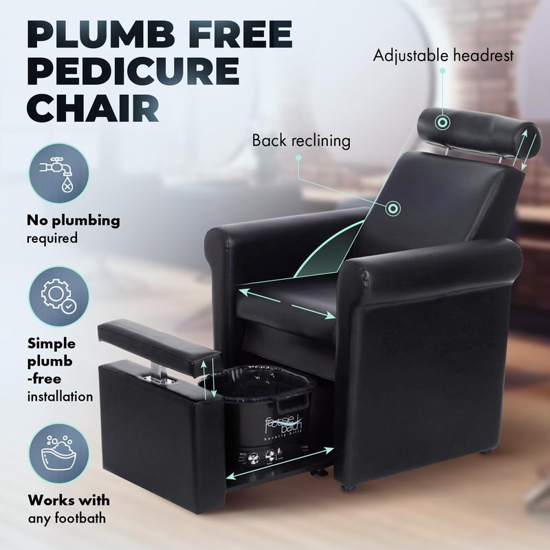 Mona Lisa Plumb Free Pedicure Chair - Adjustable, Portable, Removable, Black | No Plumbing Needed, CHM-2320-5H-BLACK
