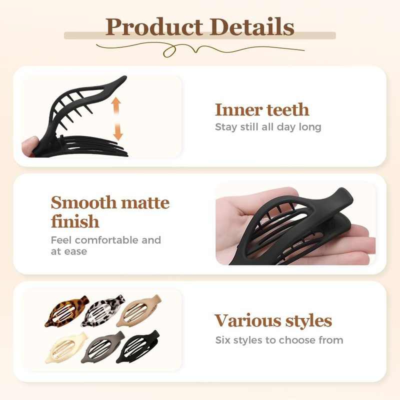 Flat Hair Clips for Women - 3PC Non-Slip Claw Clips for Thick to Thin Hair | Stylish Daily Accessories