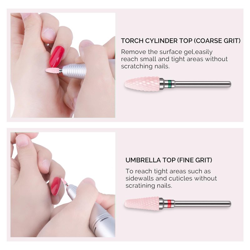 MelodySusie Ceramic Nail Drill Bits Set, 3/32'' (2.35mm) Professional Acrylic Nail File Drill Bit for Manicure Pedicure Cuticle Gel Nail Polishing, 5Pcs, Pink