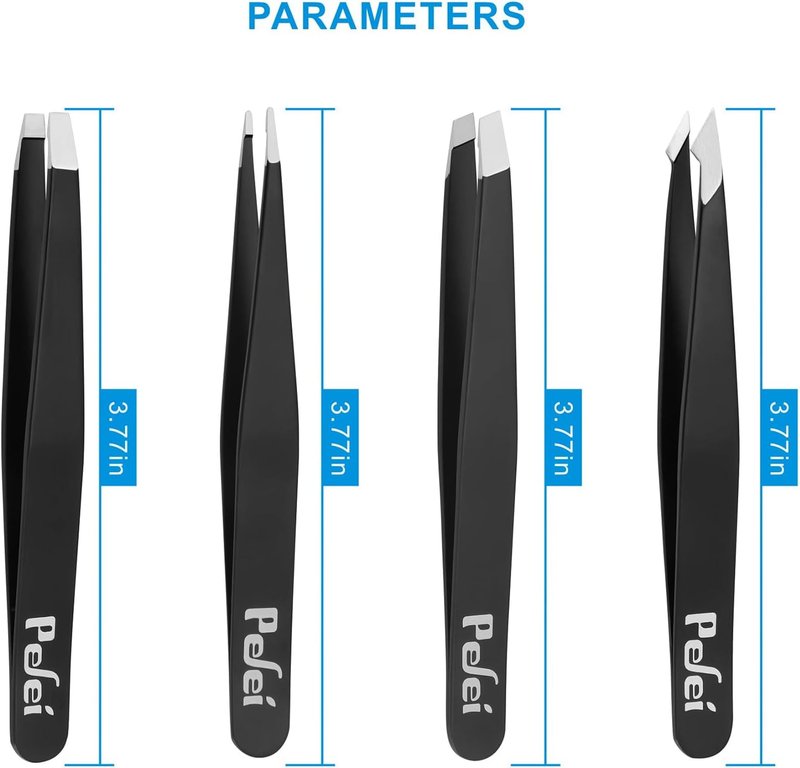 Pefei Tweezers Set - Professional Stainless Steel Eyebrow Tweezers for Precision Hair Removal | Black