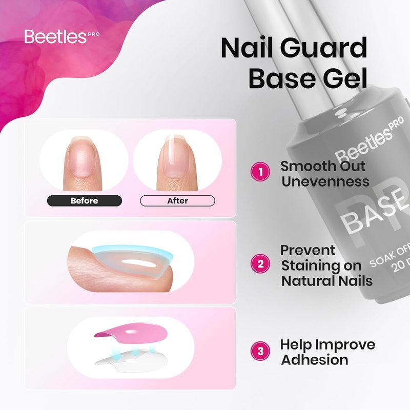 Beetles Pro Gel Base Coat - Hema-Free & Self-Leveling 20ml | Long-Lasting Soak-Off Gel for LED/U V Lamps