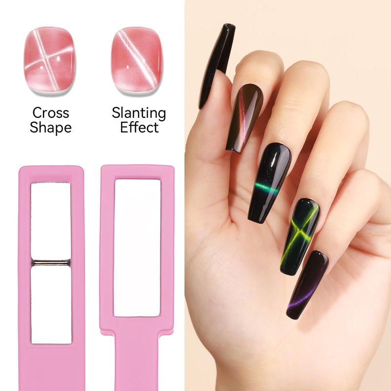 MIZHSE 5 in 1 Nail Magnet Tool, Multifunctional Cat Eye Magnet, Pink Magnet Stick for Magnetic Cat Eye Effect, Nail Art Pen for Nail Design Salon Home DIY